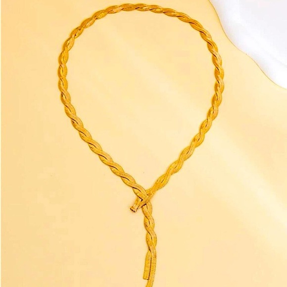 Y Lariat Gold Plated Twisted Herringbone Adjustable Resizable Necklace - Picture 4 of 6